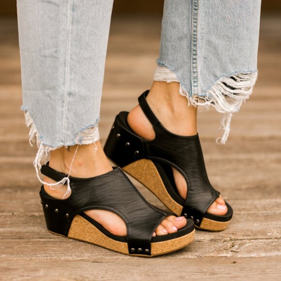 NWT Corky's Carley Wedge Sandals [Black] - Picture 1 of 6